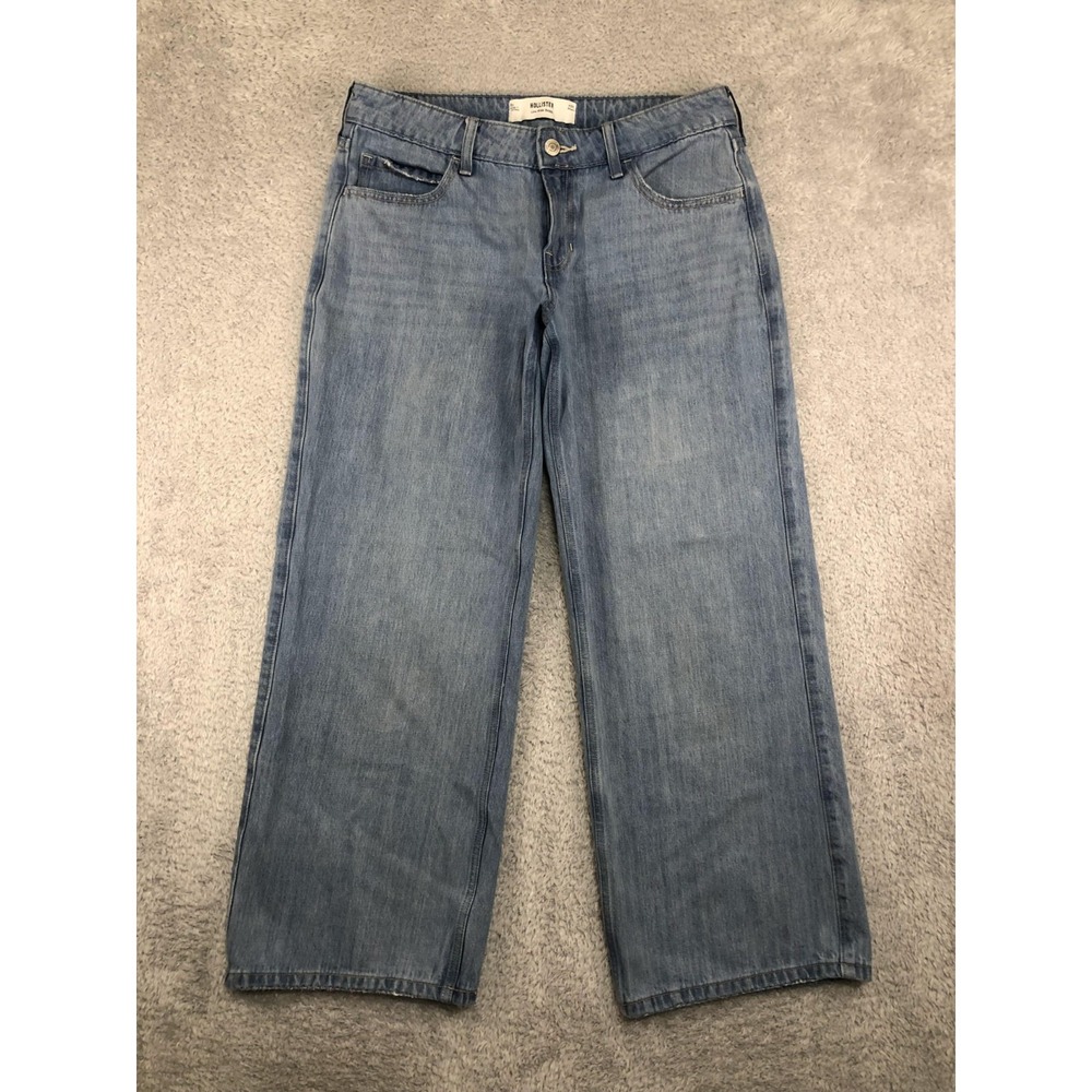Hollister Jeans Women's 8S (33x28) Blue Baggy Wide Leg Distressed Low-Rise